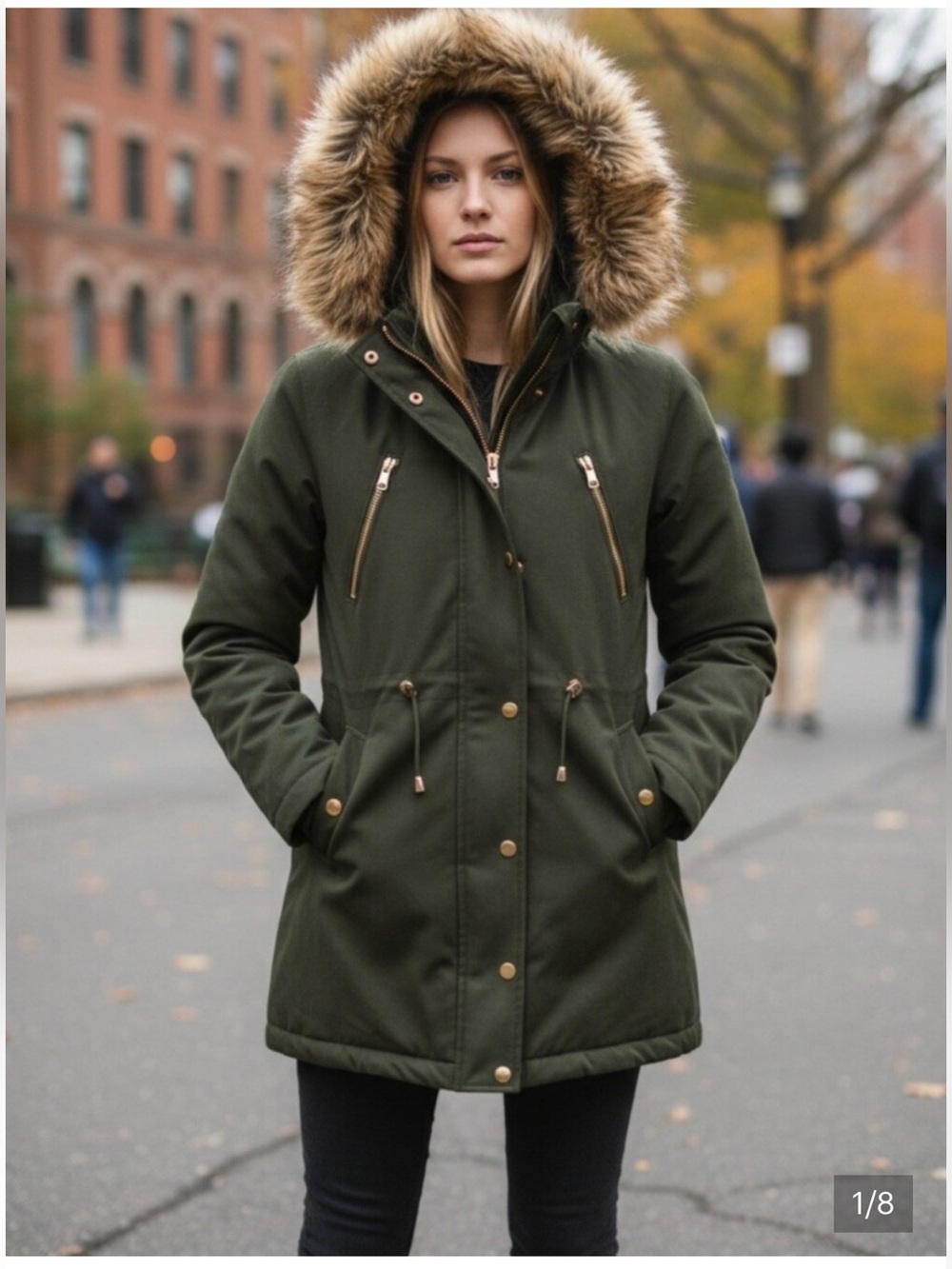 Nautica Women's Parka with Faux-Fur Trim in Olive